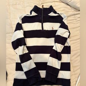 Ralph Lauren boys  Navy & White Striped Quarter-Zip Rugby Sweater. Large